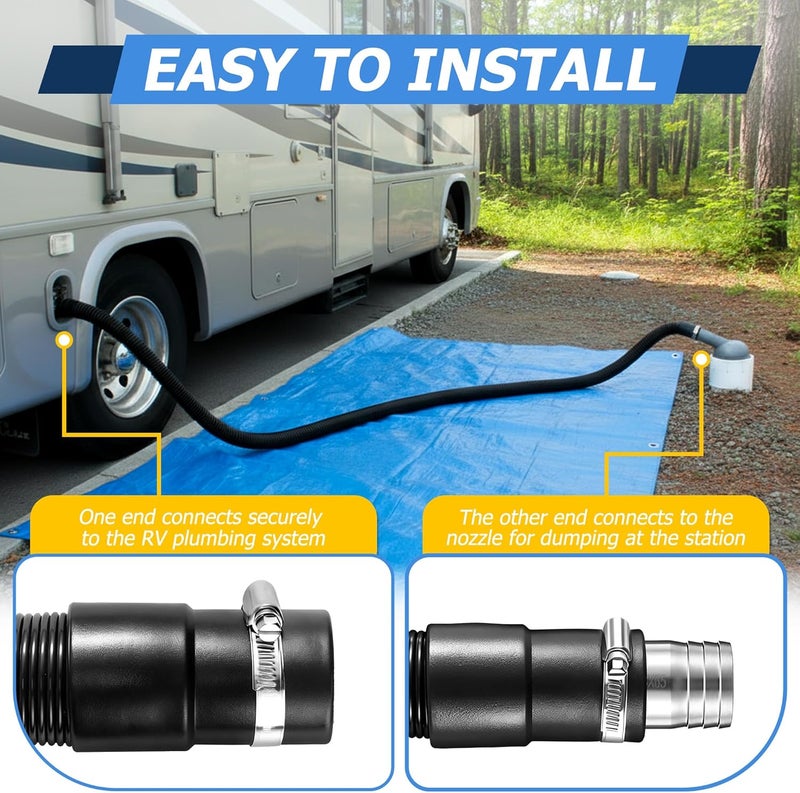 Feekoon 97521 RV Macerator Hose Kit Compatible with Thetford Sani-Con Turbo 400S/500S/600S/700, 21FT, 1-1/2inch RV Camper Sewage Waste Water Drain Hose, with 4 Clamps and 2 Connect Fittings, Black - Image 5